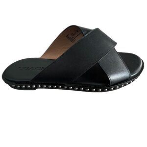 Coach Women’s Hailey Slides Leather Size 8.5 Black Sandals Flats Wide Straps
